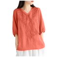Youmylove Womens Soft Tops Embroidered Summer Tops Half Sleeve Shirts V