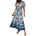 thumbnail image 1 of Youmylove Womens Summer Dresses Women's Casual Summer Boho Floral Print Dress V Neck Short Sleeve High Waist Long Maxi Beach Dresses Long Beach, 1 of 8