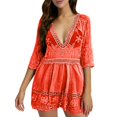 thumbnail image 1 of Youmylove Womens Swim Cover Up Women's Contrast Lace Bathing Suit Cover Up V Neck Swimsuit Coverups Loose Swimwear Beach Dress Beachwear Coverups Bikini Cover Up, 1 of 4