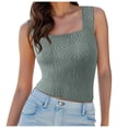 thumbnail image 1 of Youmylove Womens Trendy Tops Square Neck Wide Straps Crop Tank Tops Flower Lettuce Trim Crop Vest Slim Fitted Sleeveless Cropped Top Dressy Casual Blouse, 1 of 5