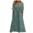 thumbnail image 1 of Youmylove Womens V Neck Dress Maxi Long Dresses 2025 Trendy Short Sleeve Eyelet Tshirt Dress Casual Summer Beach Vacation Sundress Beach Hawaiian Dress, 1 of 5