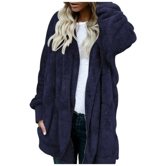 Youmylove Womens Winter Trendy Full Zipper Jackets Temperament Long Jacket Warm Open Cardigan With Pockets Zip Up Clothes Fashion Jackets
