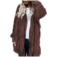 thumbnail image 1 of Youmylove Womens Winter Trendy Full Zipper Fleece Jackets Temperament Long Fleece Jacket Warm Open Cardigan With Pockets Trendy Fall Winter Outerwear, 1 of 5