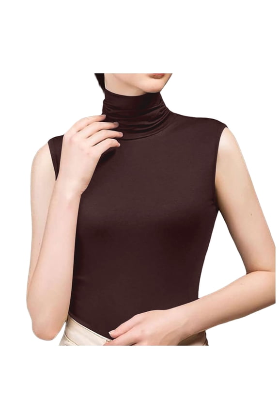 Womens Workout Tank Tops Pile Neck Sleeveless Under A Tight Vest High Neck Thin Base Workout Casual Shirt