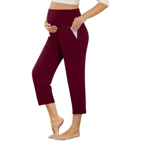 Youmylove Yoga Solid Color Women Capri Trousers Workout Pregnancy Maternity Capri Pants With Pocket Soft