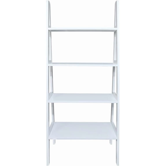 YounGG 100% Solid Wood 4-Shelf Ladder Bookcase, Standard, 60" H, White