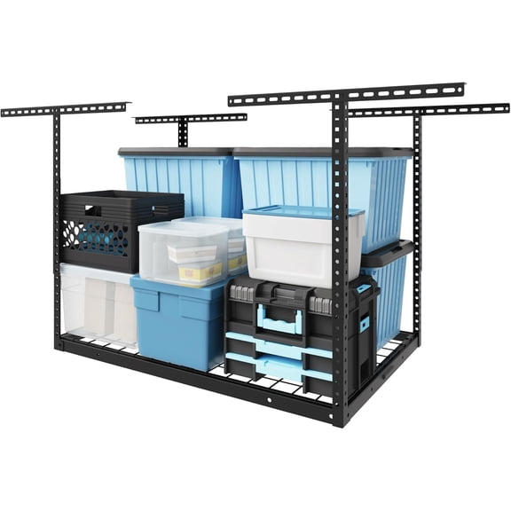YounGG 2x3 Overhead Garage Storage Rack, Adjustable Organization System, Heavy-Duty Metal Ceiling Racks, 155lbs Weight Capacity, Black, Classic Series