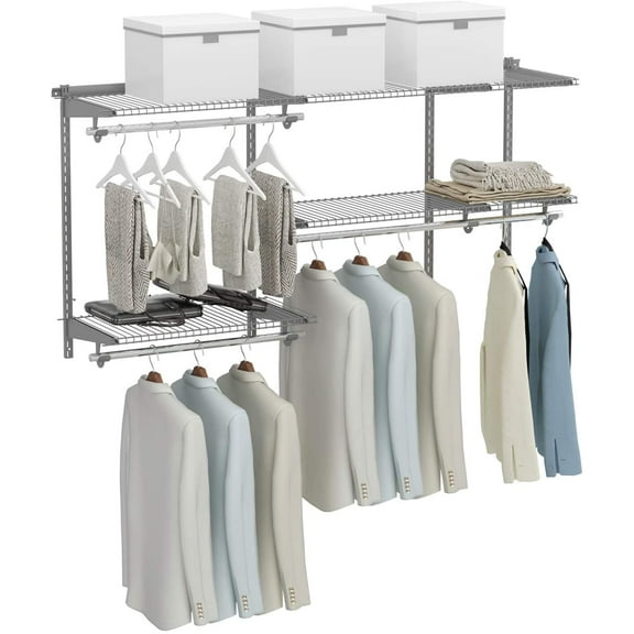 YounGG 3 to 5 FT Custom Closet Organizer System Kit, Wall-Mounted Storage Organizer with Wire Shelving and Hanging Rods, Adjustable Closet Organizer Kit, Configurations Custom Closet for Bedroom