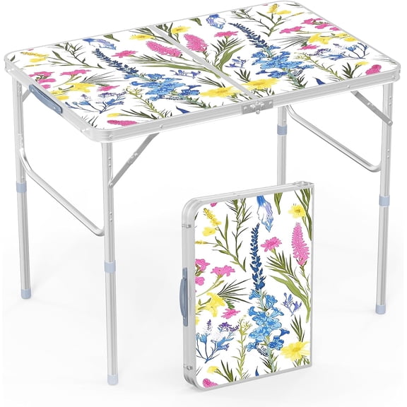 YounGG 3FT Small Folding Camping Table Adjustable Height Aluminum Folding Table for Picnic Party BBQ, Plastic RV Suitcase Table Portable Lightweight Fold Up Utility Outdoor Tables