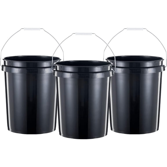 YounGG  5 Gallon Bucket Heavy Duty Plastic Bucket Comfortable Handle Easy to Clean Perfect for on The Job Home Improvement or Household Cleaning; Black , 3 Count