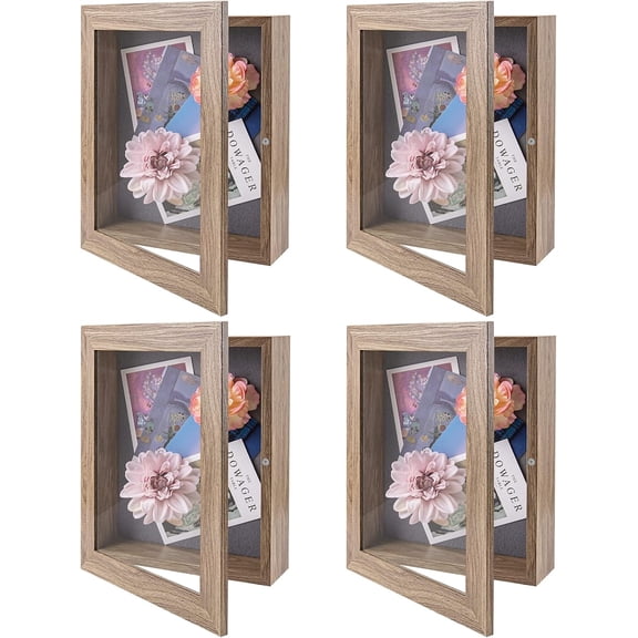 YounGG , 8.5x11 Shadow Box Frame - Front Opening - 2 Inch Depth Display Box for Wall and Tabletop Display- Memory Box, 6 Pins Included (Tan, 4 Pack)