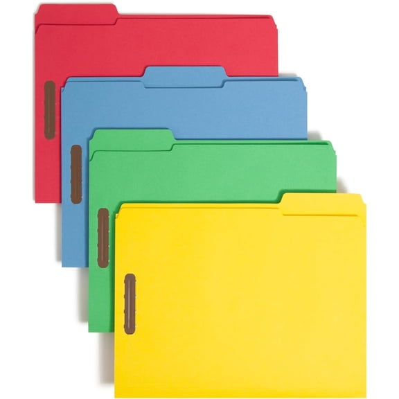 YounGG Fastener File Folders, Reinforced 1/3-Cut Tabs, 2 Fasteners, Letter Size, Assorted Coolors, 50 per Box (11975)