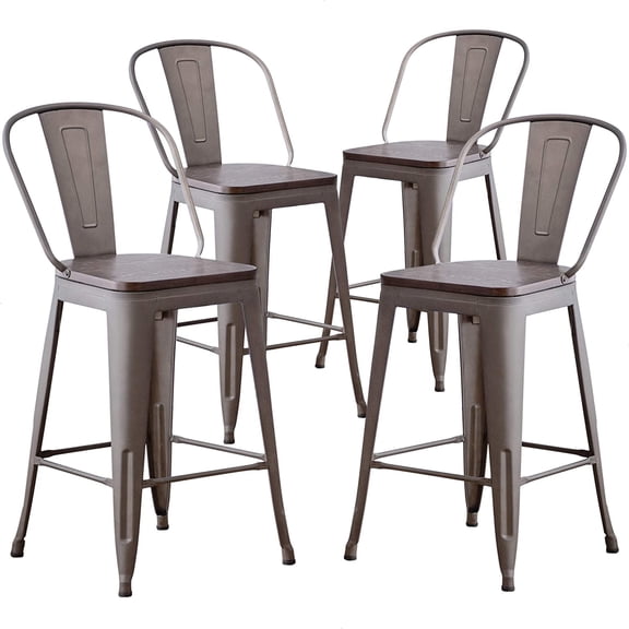 YounGG Metal Bar Stools Set of 4,24 inch Barstools Counter Height Bar Stools with Backs Farmhouse Barstools with Larger seat High Back Kitchen Dining Chairs Modern Bar Chairs 24" Rusty Stool