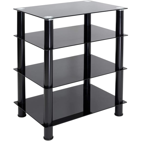 YounGG Mount-It! Tempered Glass AV Component Media Stand, Audio Tower and Media Center with 4 Shelves, 88 Lbs Capacity, Black Silk (MI-8670)