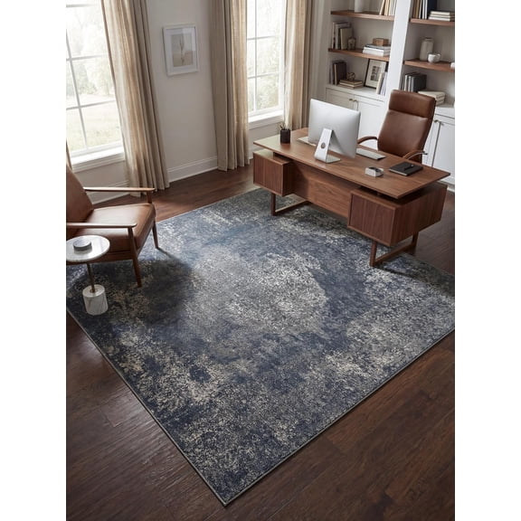 YounGG Oregon Collection Rug 8 Ft Square Blue Low-Pile Rug Perfect for Living Rooms, Kitchens, Entryways