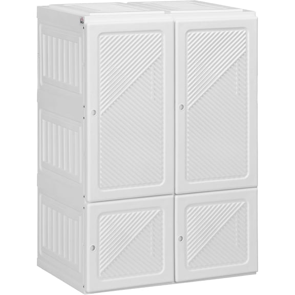 YounGG Portable Wardrobe Closet, Folding Clothes Storage Organizer with 3 Cube Compartments, Hanging Rod, 4 Magnet Doors, White