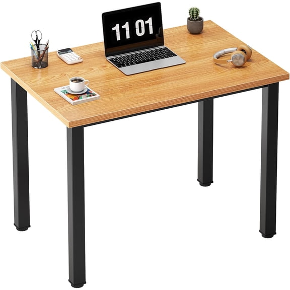 YounGG Small Computer Desk, 31.5 inch Sturdy Writing Desk for Small Spaces, Computer Desk Teens Desk Study Table Laptop Desk Home Ofice Desk, Black Metal Frame, Teak