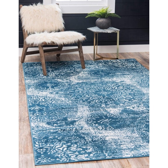 YounGG Sofia Collection Area Rug - Grand (5' 1" x 8' Rectangle, Blue/ Ivory)