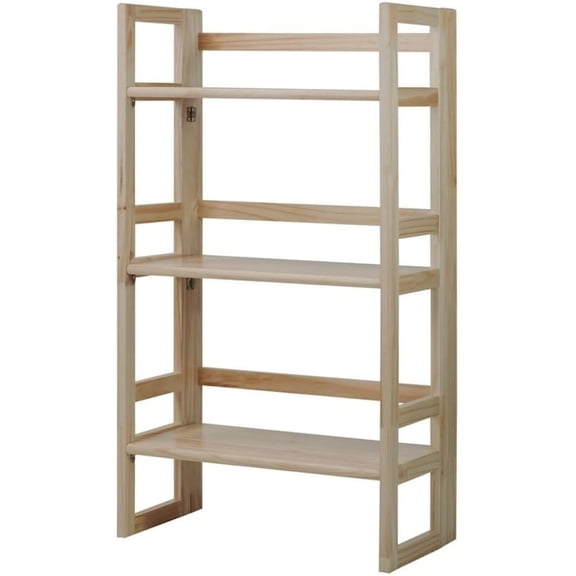 YounGG Solid Wood Folding Bookshelf with Foldable Shelf Frame, Three Fixed Tiers, Stackable Shelves, Portable Unit with No Assembly Required