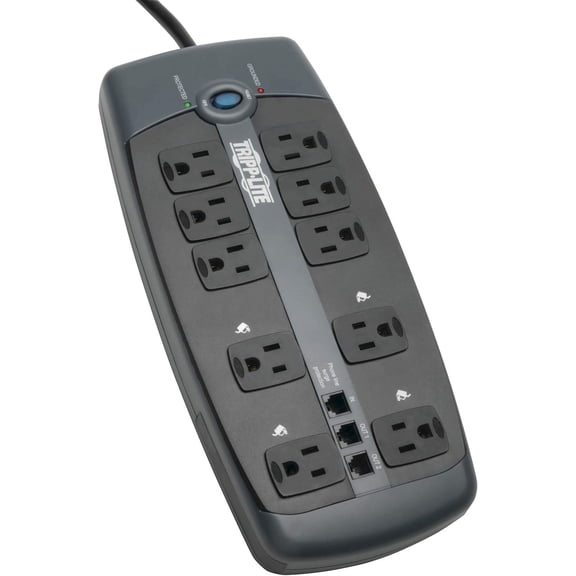 YounGG TLP1008TEL 10 Outlet Surge Protector Power Strip, 8ft Cord, Tel/DSL Protection, RJ11, & Dollar 150,000 Insurance Silver