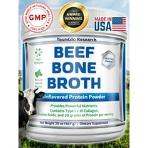 YounGlo Research Instant Bone Broth Protein Powder Dietary Supplement, 20 oz (1.25 lb) Unflavored, Made in USA