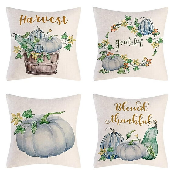Younar 18” x 18” Blue Pumpkin Cotton Linen Decorative Pillow Covers, Eco-Friendly, Durable (4 Count)