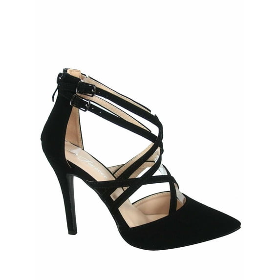 Young- 04 Women's Pointy Toe Ankle Strap Strappy Zipper Stiletto Pumps Shoes ( Black, 8.5