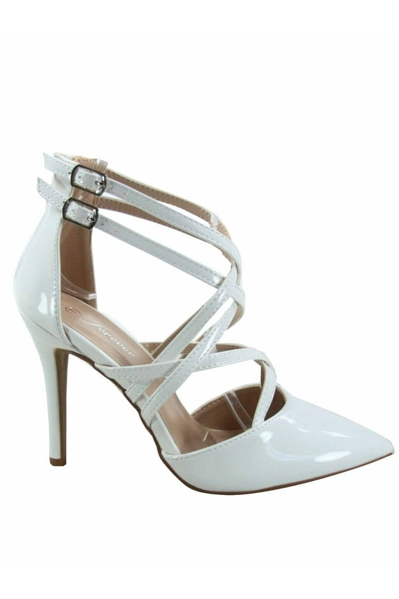 Young- 04 Women's Pointy Toe Ankle Strap Strappy Zipper Stiletto Pumps Shoes ( White, 8)