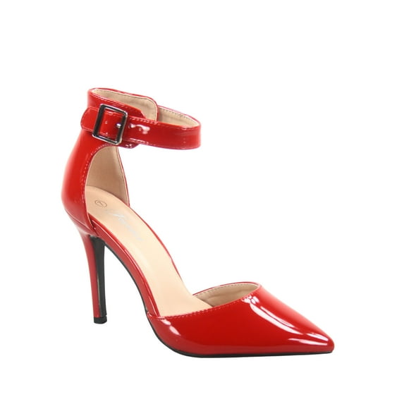 Young-2 Women's Patent Pointy Toe Ankle Strap Zipper Stiletto Pumps Shoes ( Red, 6.5)