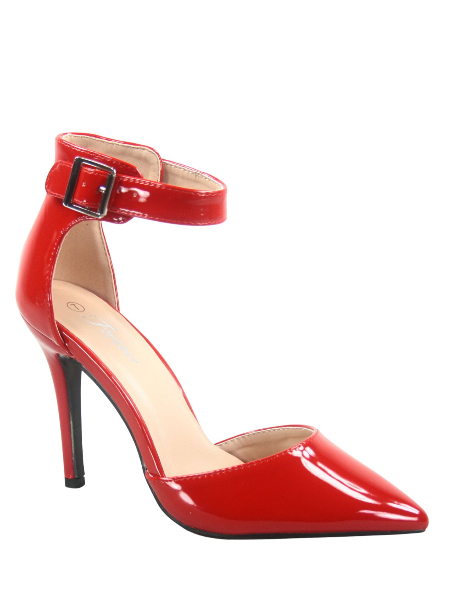 Young2 Women's Patent Pointy Toe Ankle Strap Zipper Stiletto Pumps