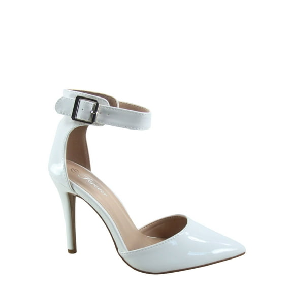 Young-2 Women's Patent Pointy Toe Ankle Strap Zipper Stiletto Pumps Shoes (White, 8)
