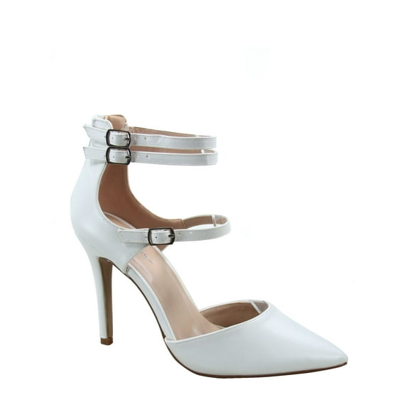 Young-6 Women's Pointy Toe Ankle Strap Zipper Stiletto Pumps Shoes