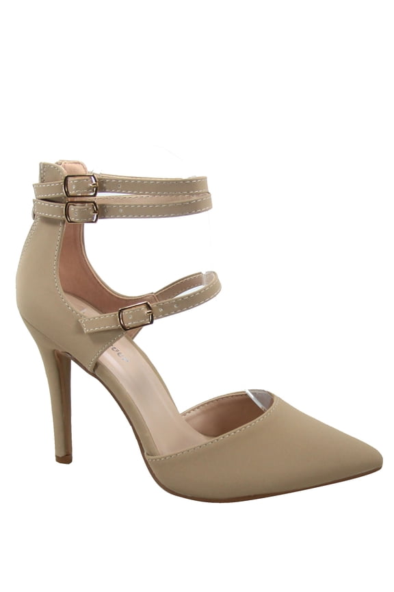Young-6 Women's Pointy Toe Ankle Strap Zipper Stiletto Pumps Shoes