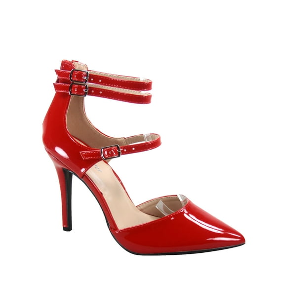 Young-6 Women's Pointy Toe Ankle Strap Zipper Stiletto Pumps Shoes