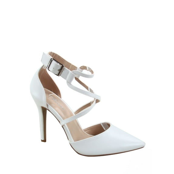 Young-8 Women's Pointy Toe Ankle Strap Zipper Stiletto Pumps Shoes ( White, 6.5)