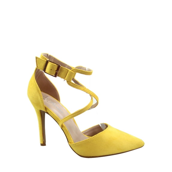 Young-8 Women's Pointy Toe Ankle Strap Zipper Stiletto Pumps Shoes ( Yellow, 6)
