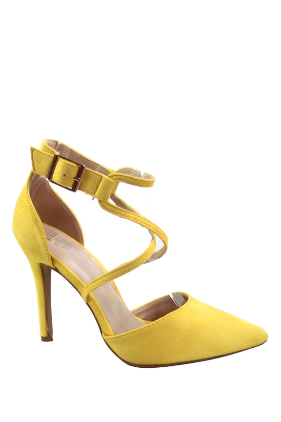 Young-8 Women's Pointy Toe Ankle Strap Zipper Stiletto Pumps Shoes ( Yellow, 7.5)