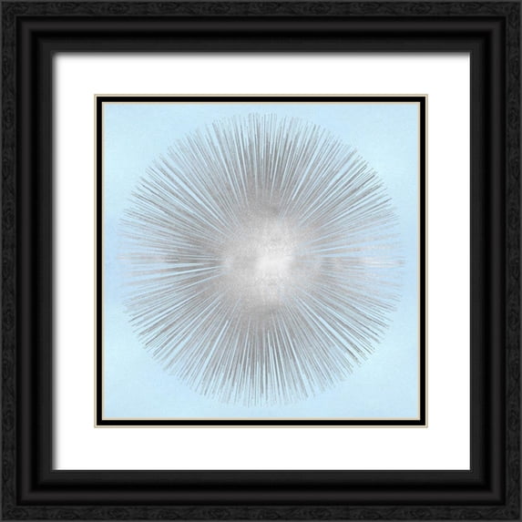 Young, Abby 12x12 Black Ornate Wood Framed with Double Matting Museum Art Print Titled - Sunburst Silver on Blue I