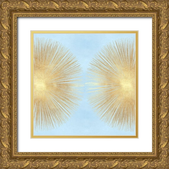Young, Abby 26x26 Gold Ornate Wood Framed with Double Matting Museum Art Print Titled - Sunburst Gold on Light Blue II