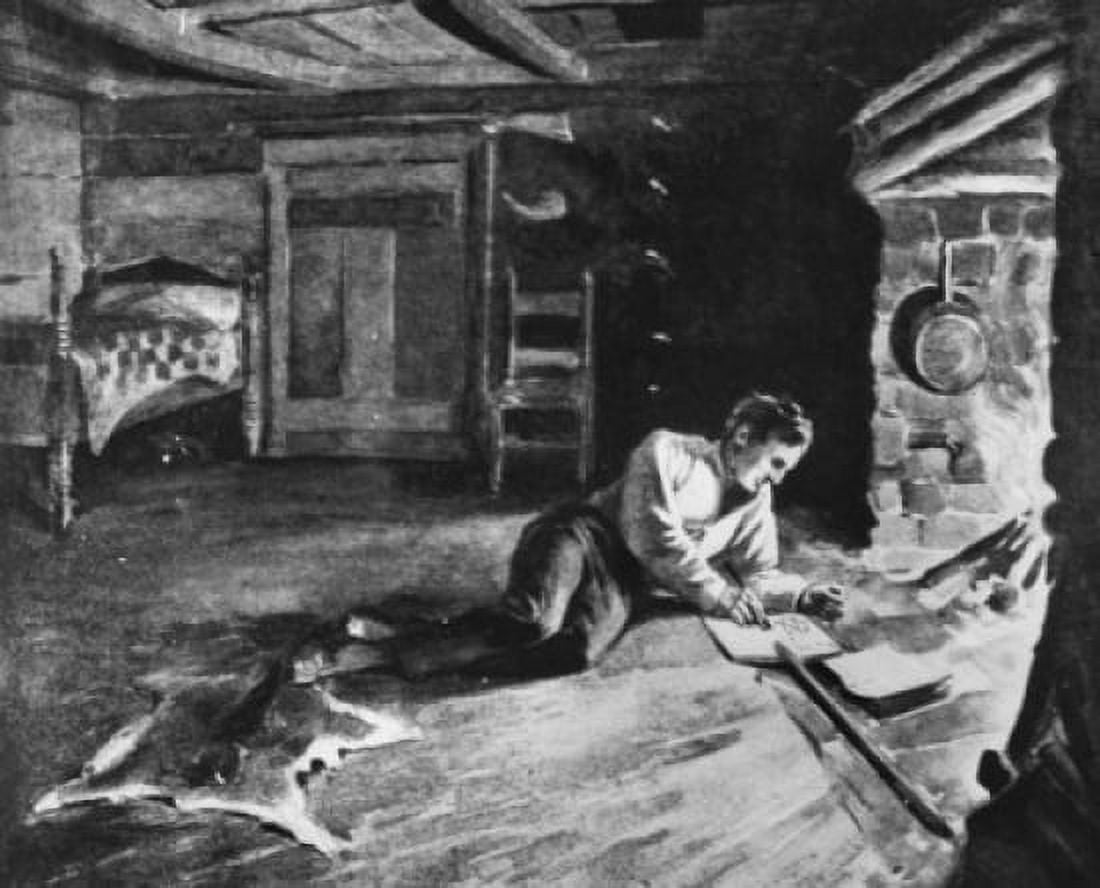 Young Abraham Lincoln Studying in Front of Fireplace Illustration Canvas Art - (18 x 24)