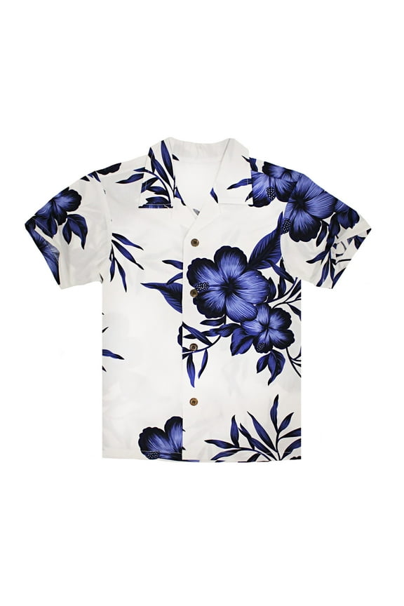 Young Adult Boy Hawaiian Aloha Luau Shirt Only in White Navy Floral 14 Year Old