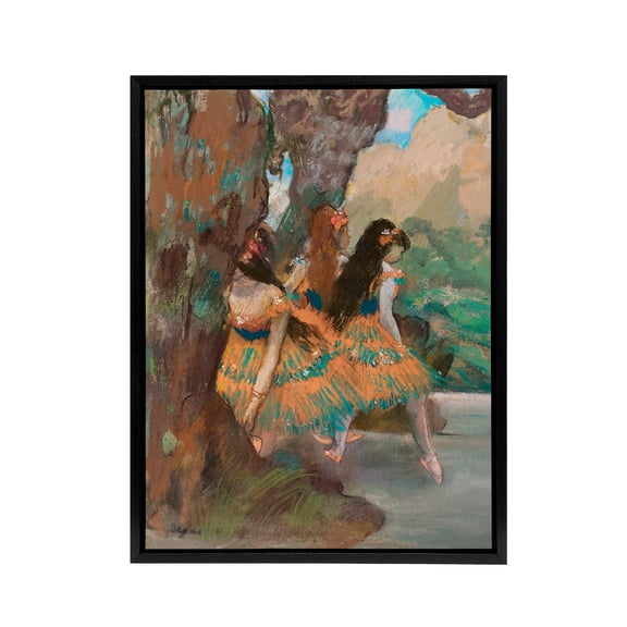 Young Ballet Dancers On Stage Degas Vintage Black Framed Canvas Wall Art 18X24"