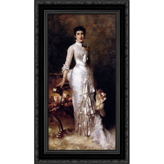 Young Beauty In A White Dress 16x24 Black Ornate Wood Framed Canvas Art by Stewart, Julius LeBlanc