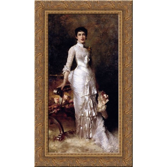 Young Beauty In A White Dress 24x14 Gold Ornate Wood Framed Canvas Art by Julius LeBlanc Stewart
