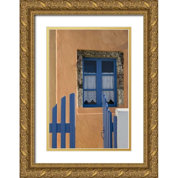 Young, Bill 11x14 Gold Ornate Wood Framed with Double Matting Museum Art Print Titled - Greece, Santorini Open blue gate and window
