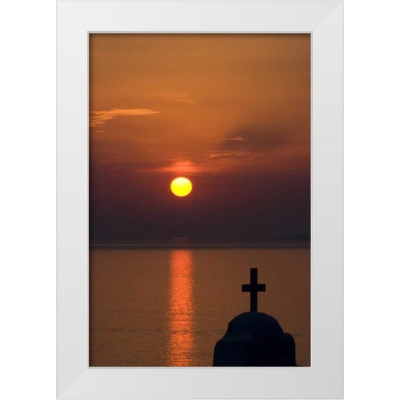 Young, Bill 11x14 White Modern Wood Framed Museum Art Print Titled - Greece, Mykonos Greek Orthodox church, sunset