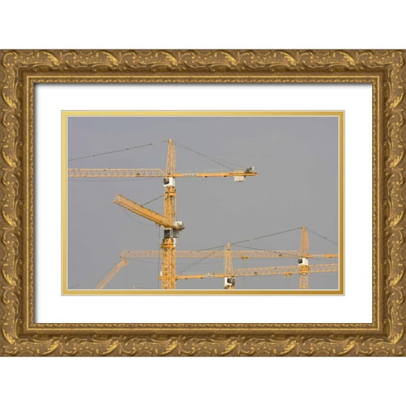 Young, Bill 14x10 Gold Ornate Wood Framed with Double Matting Museum Art Print Titled - UAE, Dubai, Marina Yellow construction cranes