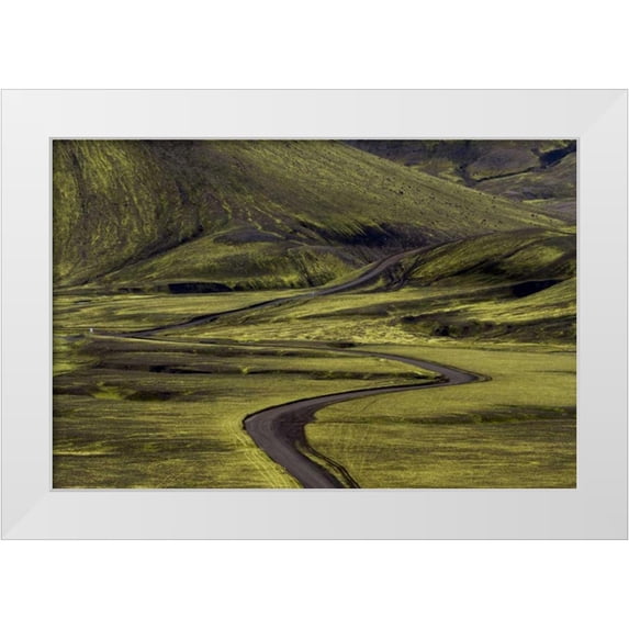Young, Bill 14x11 White Modern Wood Framed Museum Art Print Titled - Iceland Road curves through green countryside