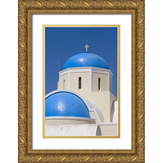 Young, Bill 17x24 Gold Ornate Wood Framed with Double Matting Museum Art Print Titled - Greece,Thira, Oia Blue Greek Orthodox church