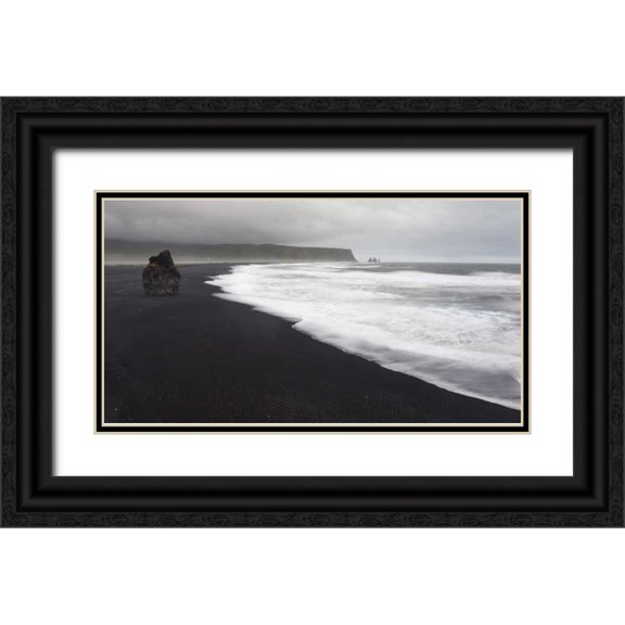 Young, Bill 24x15 Black Ornate Wood Framed with Double Matting Museum Art Print Titled - Iceland, Vik black sand beach on rainy day